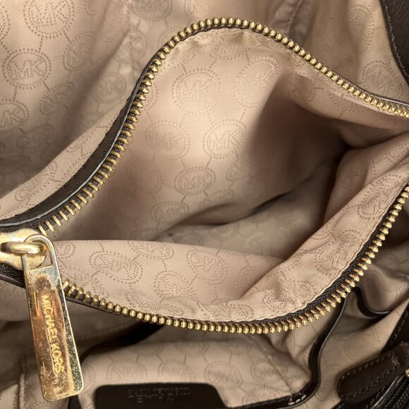 Michael Kors Cynthia Medium Brown Checkered Check Chain Strap Satchel Bag Purse - Picture 11 of 11